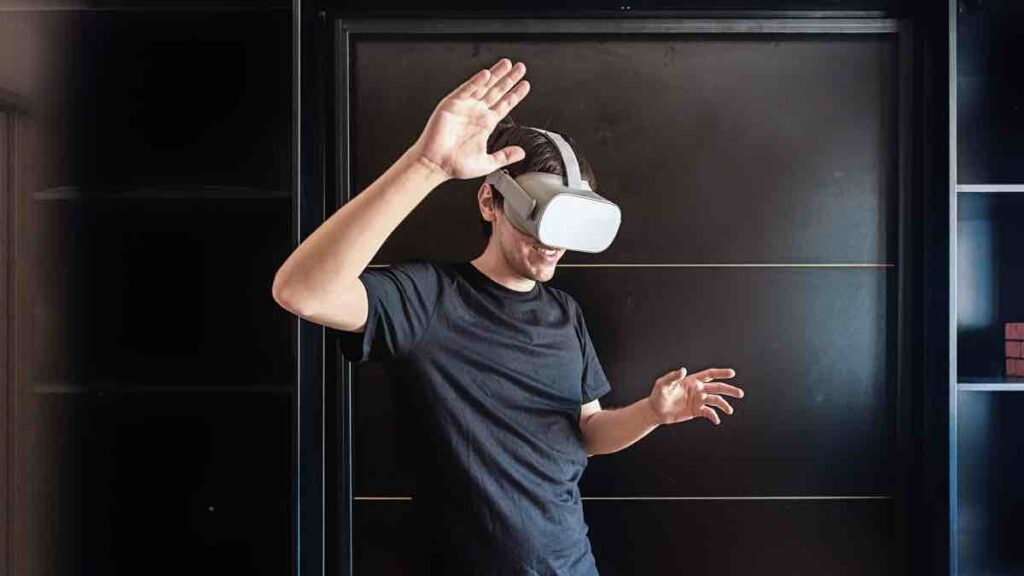 virtual reality gamer in luxury villa