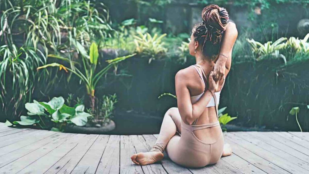 Bali yoga in lush garden
